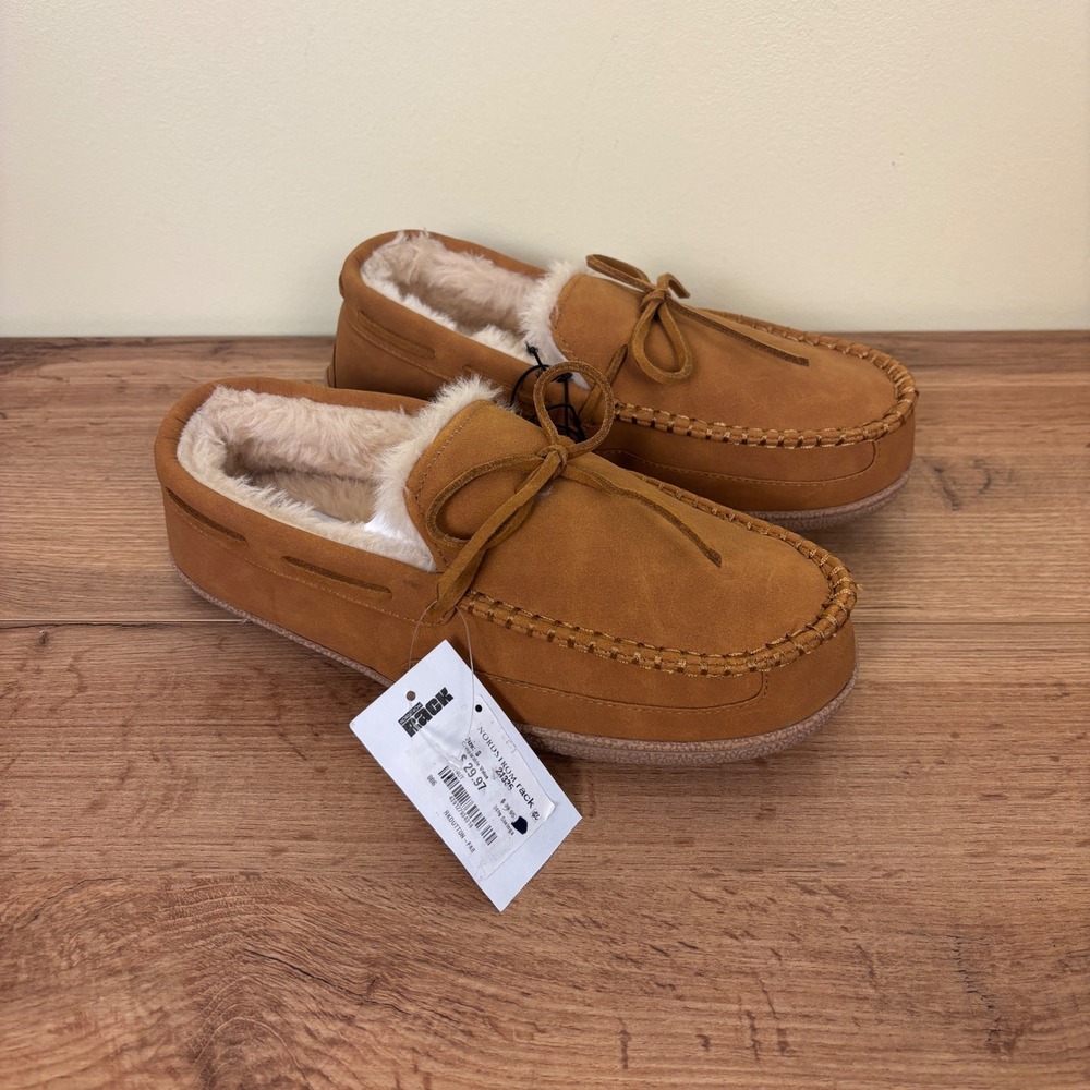 NEW NORDSTROM RACK Dutton Faux Shearling Slippers Chestnut Tan Women Size S‎ 7-8